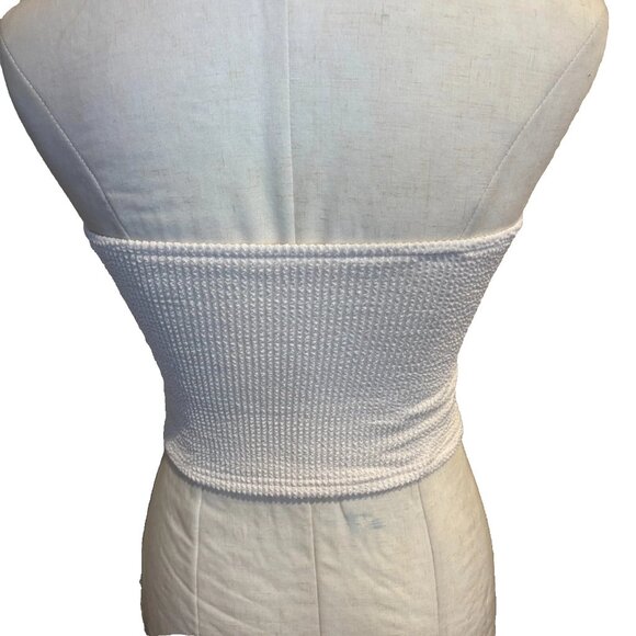 White Strapless Stretch Crop Top Twist Front Festival Summer - Picture 2 of 6